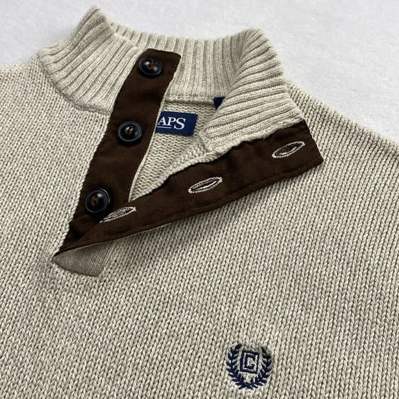 Chaps Knit Mock Neck Quarter Button Elbow Patch Long Sleeve Pullover Sweater - Picture 6 of 16